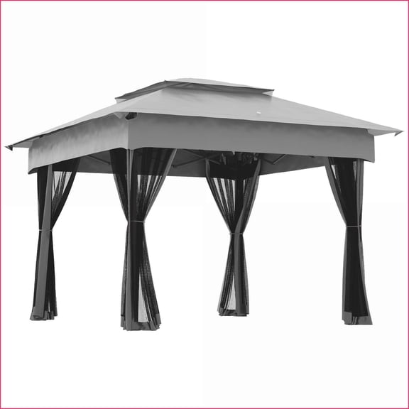 Pop Up Canopy | 11' x 11' Instant Outdoor Gazebo, Removable Netting, for Backyard Garden Events, light gray | Metal | Black