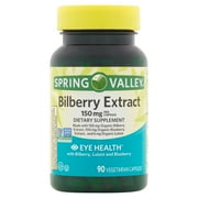 Spring Valley Bilberry Extract Eye Health Dietary Supplement Vegetarian Capsules, 150 mg, 90 Count