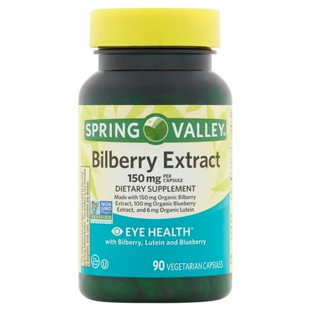 Spring Valley Bilberry Extract Eye Health Dietary Supplement Vegetarian Capsules, 150 mg, 90 Count