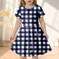 thumbnail image 2 of Tfken Girls Dresses For Summer Plaid Crew Neck Short Sleeve Dresses Trendy Daily Wear Teen Elegant Clothes Blue Size 8-9 Years, 2 of 4
