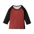 thumbnail image 1 of ShomPort T-Shirts for Boys Unisex Raglan Sleeve Round Collared Color Block 3/4 Sleeve Lightweight Trendy Tops Stretchy Athletic Breathable Tees, 1 of 6
