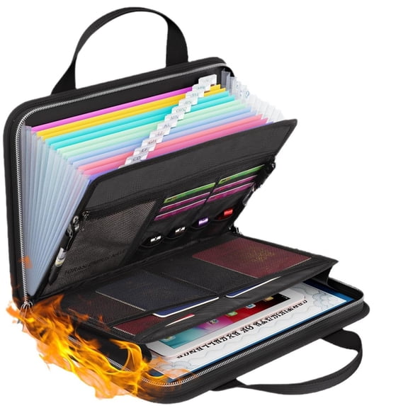 Fireproof Accordion File Folder with Handle | A4 Document Organizer | Expandable Exam Paper Storage Pouch | Multi-Compartment Office School Student Portfolio