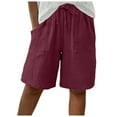 thumbnail image 6 of Xudanell Shorts For Women Knee Length Cotton Linen Wide Leg High Waisted Beach Summer Pants Casual Vacation Short Pant(Red,XXXL), 6 of 7