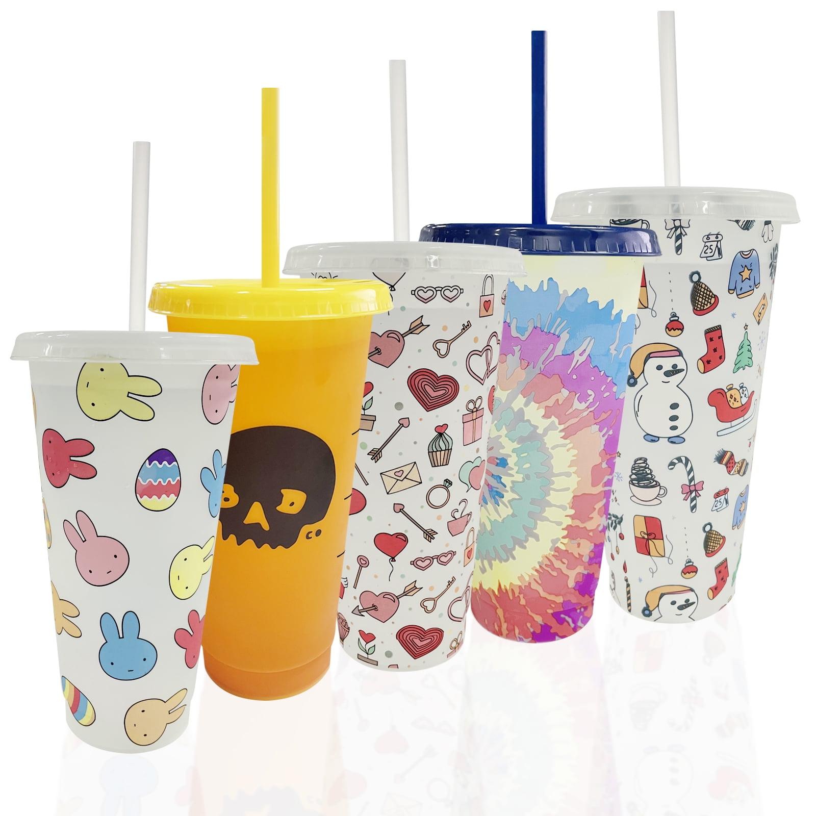 Reusable Tumblers for Kids, Color Changing Plastic Cups with Lids and