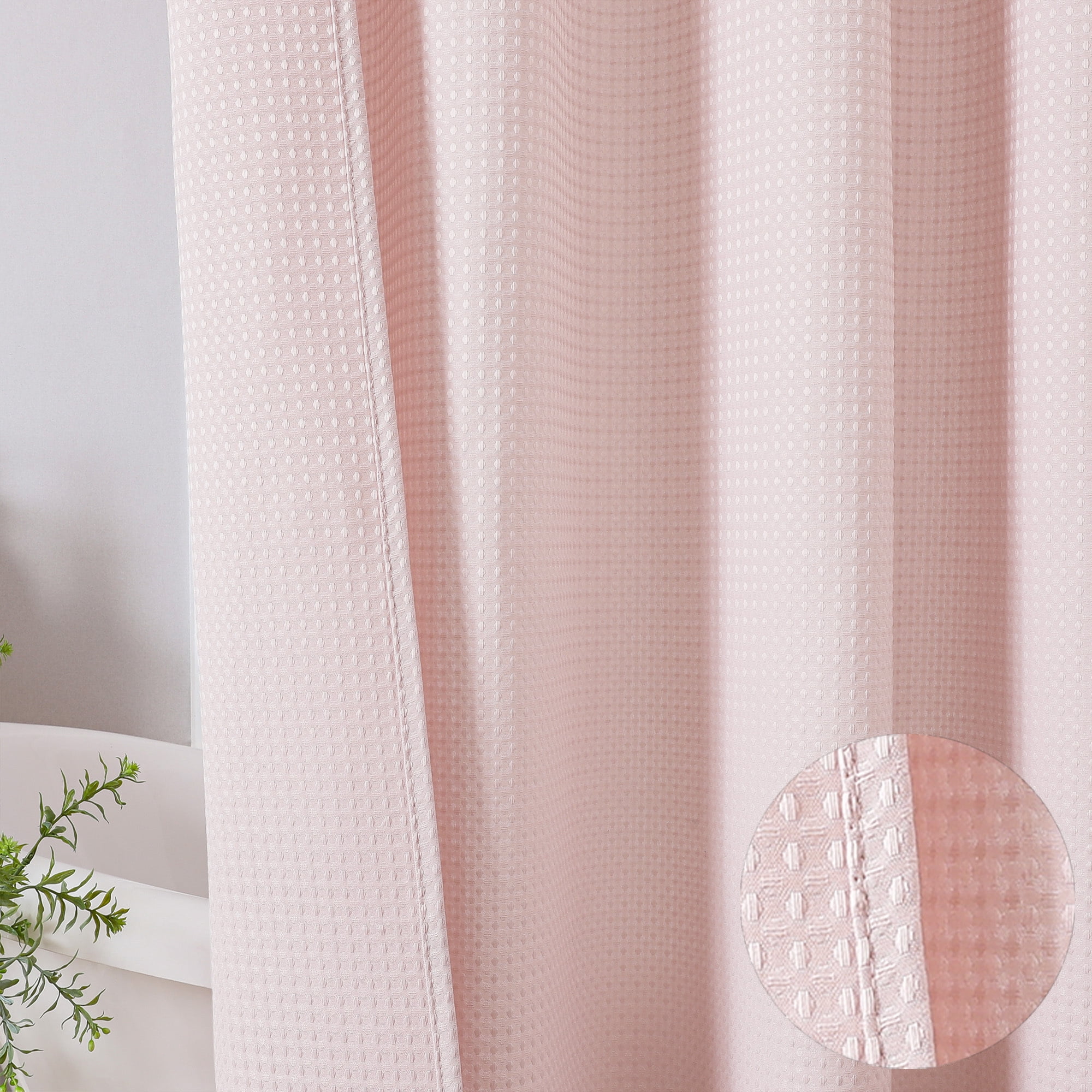 OVZME Blush Stall Fabric Shower Curtain - 36"Wx72"L Waffle Weave Hotel Luxury Weighted Cloth Bath Curtain for Bathroom, Narrow Stall Size, Machine Washable, 36Wx72L inches, Blush Pink