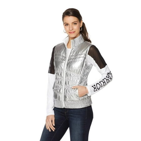 Reversible Quilted Vest - WARRIOR by DANICA PATRICK Reversible Down Quilted Womens Vest Silver White XL
