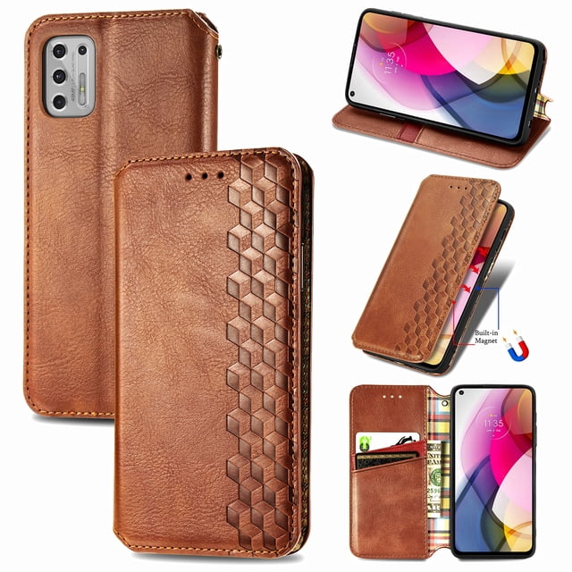 Étui pour Motorola Moto g Stylus 2021, Étui Portefeuille à Rabat, Étui à Rabat Magnétique Protectrice - Brun