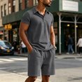 thumbnail image 5 of Uwinwear Men's Casual Athletic Tracksuits Sets Textured Jacquard Knit Polo Shirt and Drawstring Shorts Set Casual 2 Piece Summer Outfit,Dark Gray,L, 5 of 6