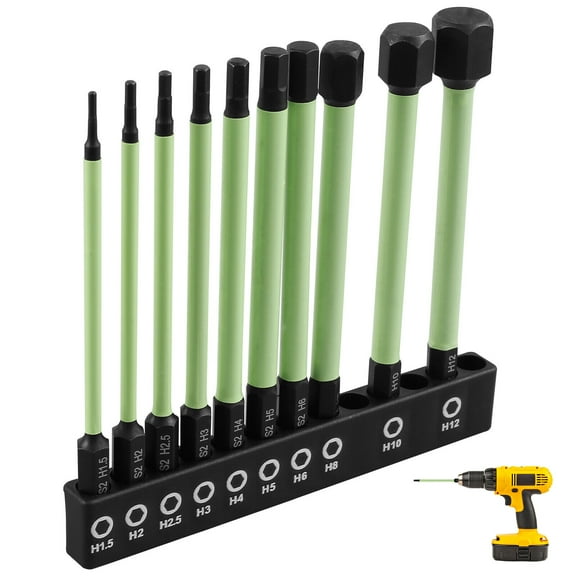 10Pcs Professional Grade 1/4-Inch Hex Head Allen Wrench Drill Bit Set Customized Round Handle, S2 Alloy Steel