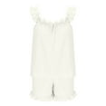 thumbnail image 4 of Women's Ruffle Detail Bridal Pajama Set Stretchy Loose Tanks Top and Drawstring Sleep Shorts Loungewear Sleepwear, 4 of 9
