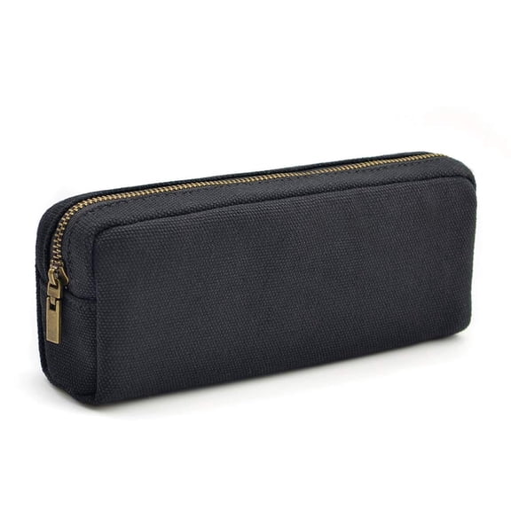 Ksopiavobs Pencil Pen Case, Big Capacity Pencil Pouch Canvas Makeup Bag Durable Office Stationery Organizer - Black