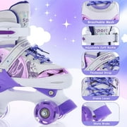 Roller Skates for Girls Boys for Kids 4 Size Adjustable Light Up Purple M