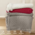 thumbnail image 3 of Exclusivo Mezcla Knitted Twin Size Blanket with Fringes for Bed, Soft and Warm Textured Blanket for All Season, Lightweight Breathable Living Room Bedding, Red, 60”x80”, 3 of 7