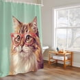 thumbnail image 4 of Sunglasses Cat Shower Curtain, Retro Funny Cat Green Background Waterproof Shower Curtain Set with 12 Hooks Lightweight Bath Curtains Fabric Bathroom Decor 72x84 Inches, 4 of 9