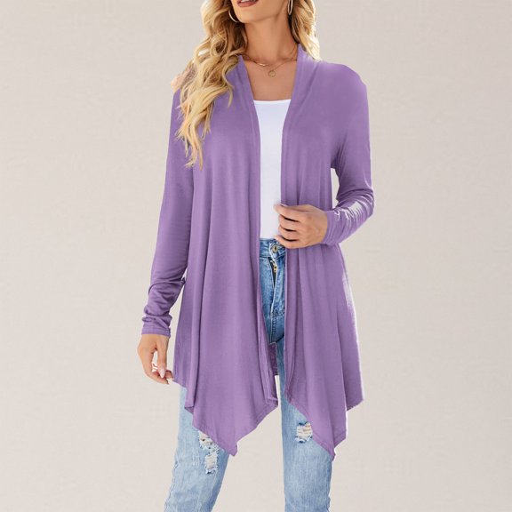 Women Fashion Long Sleeve Cardigan Autumn Lightweight Open Front Draped Mid Long Asymmetric Coat 3x Sweaters for Women plus Size And Cardigan Cardigan Polyester Lightweight Cardigan for Women for