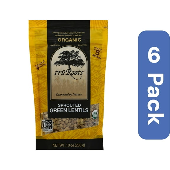 Truroots Sprouted Green Lentils 10 oz (Pack Of 6)