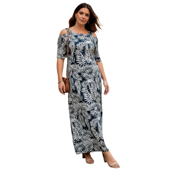 Roaman's Women's Plus Size Petite Plus Size Cold Shoulder Maxi Dress