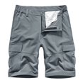 thumbnail image 1 of Penkiiy Men Casual Solid Zipper Button Pockets Elastic Waist Cropped Cargo Shorts M Silver, 1 of 5
