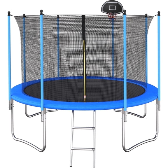 SENCHO GINSYTALIOR Trampoline 10FT for Kid Adult No Basketball Hoop Outdoor Trampoline with Safety Enclosure Net Ladder-In Net