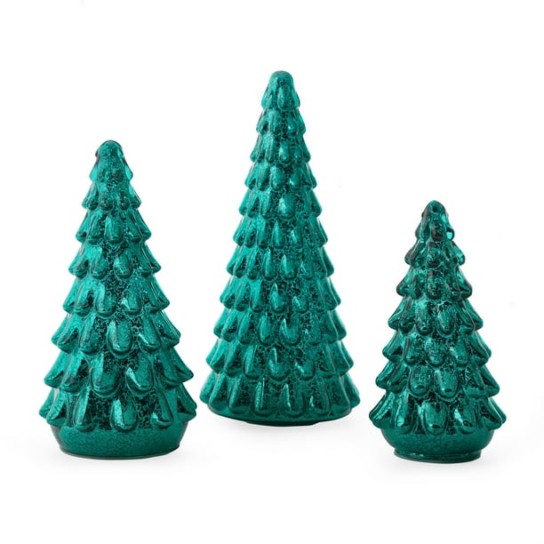 Belham Living Christmas Trees Mercury Glass Set of 3, Green Walmart