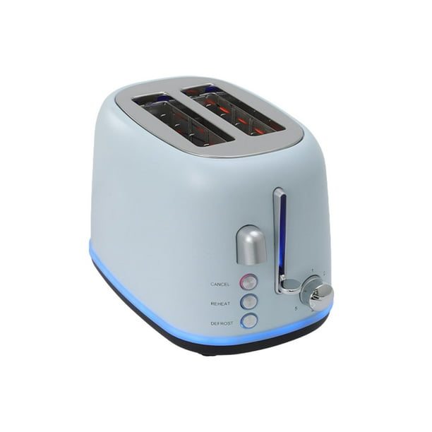 Bewildely Tostadoras retro de acero inoxidable con ranura súper ancha y producción rápida Seis niveles de potencia de fuego Cocina y Comedor 6168 azul