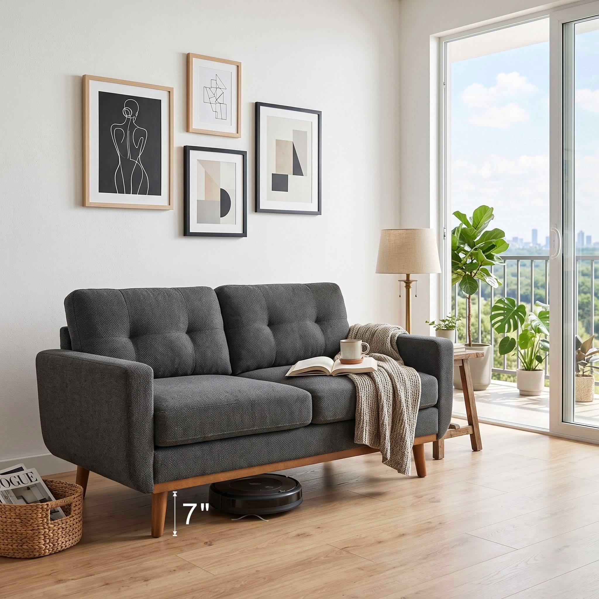 MAYEERTY 65‑Inch Modern Minimalist Two‑Seater Sofa, Nubby Upholstered Loveseat with Sturdy Solid Wood Legs, Mid‑Century Upholstered Couch for Living Room