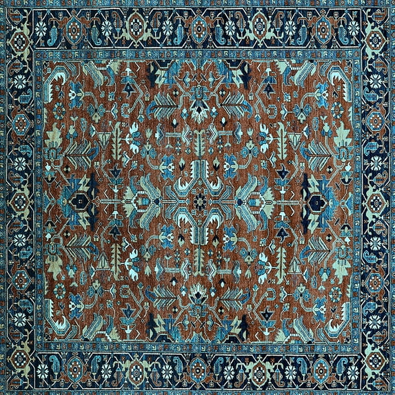 Ahgly Company Indoor Square Oriental Light Blue Traditional Area Rugs, 8' Square