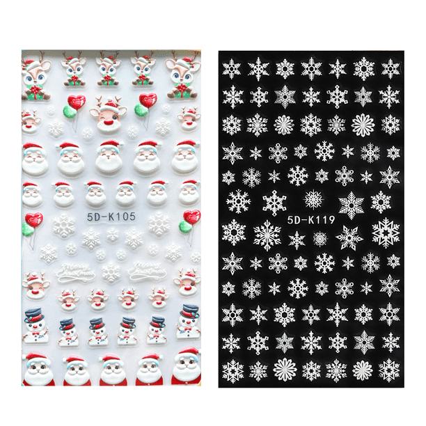 Calcomanías de pegatinas navideñas para decoración de uñas, uñas navideñas en relieve estereoscópicas 5D