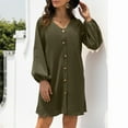 thumbnail image 4 of Gspmoly Robes d'Été, Mode Décontractée Robe Femme à Col en V Ample Couleur Unie Aguichant à Manches Longues Manches Lanterne Robe à Boutons Robes Formelles pour Femmes Liquidation, 4 of 6