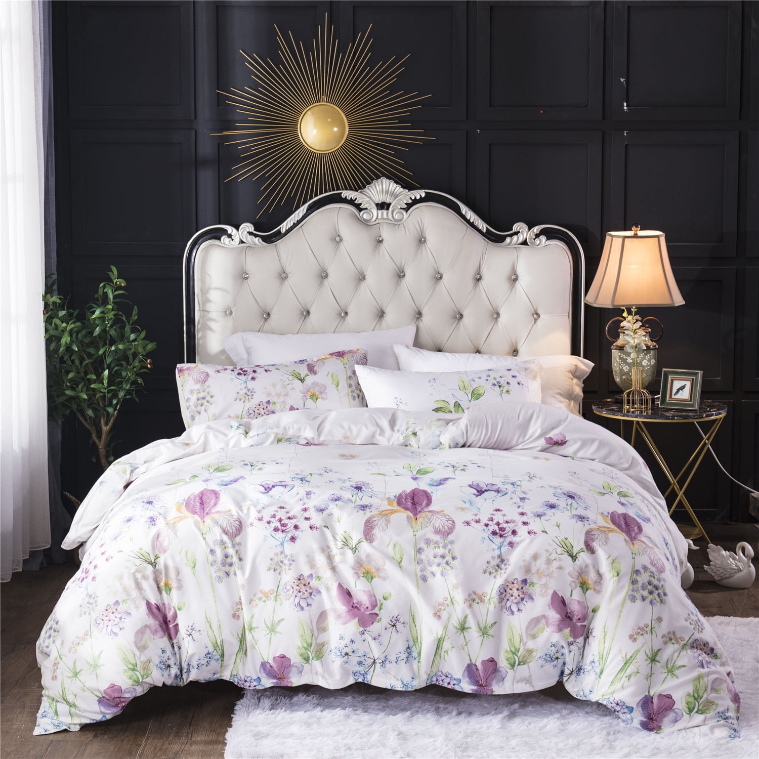 Floral Duvet Cover Set Single Size Bedding Set White Microfiber