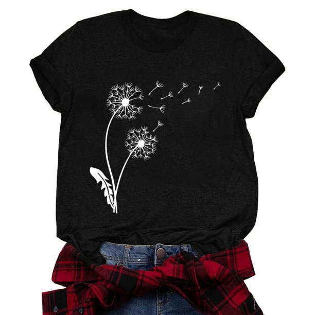 Gibobby Playera Manga Corta para Mujer Camiseta manga corta con cuello redondo y estampado diente león F para mujer(Azul oscuro,G)