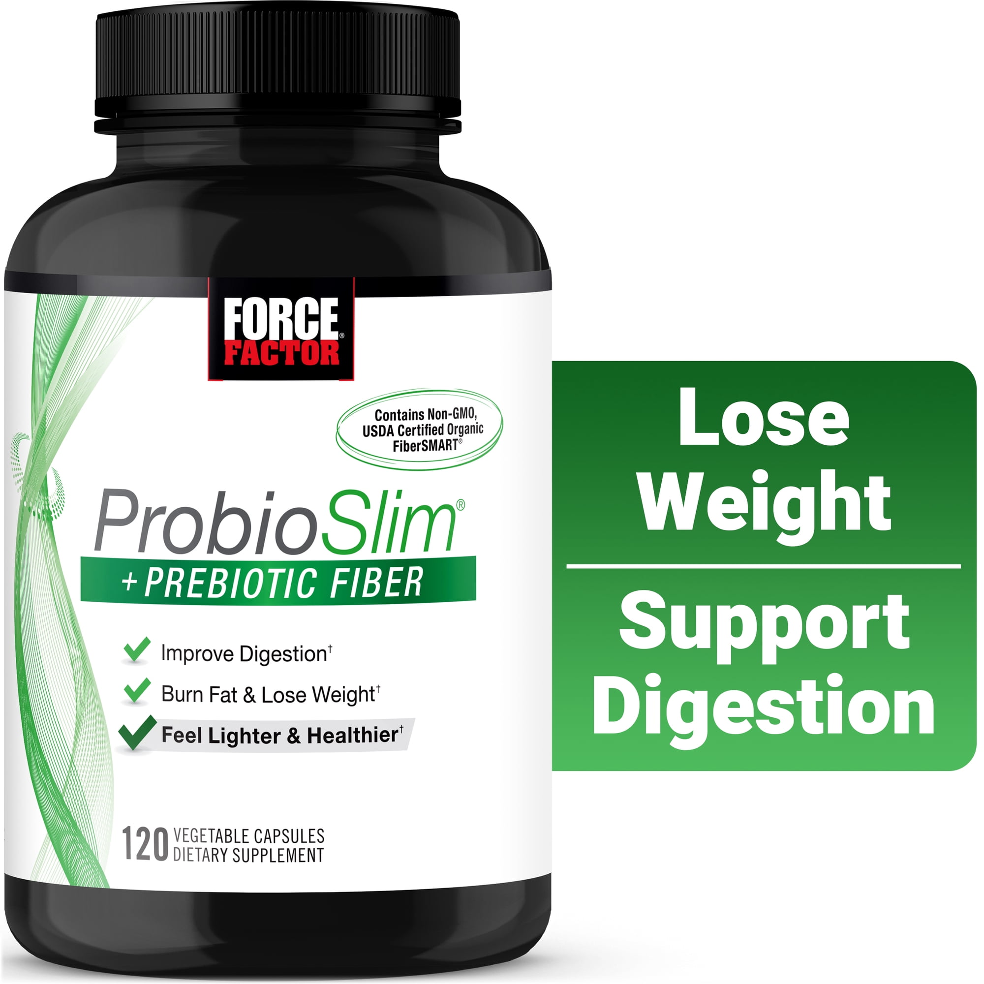 Force Factor ProbioSlim + Prebiotic Fiber Supplement with Probiotics for Digestive Health - 120 Capsules