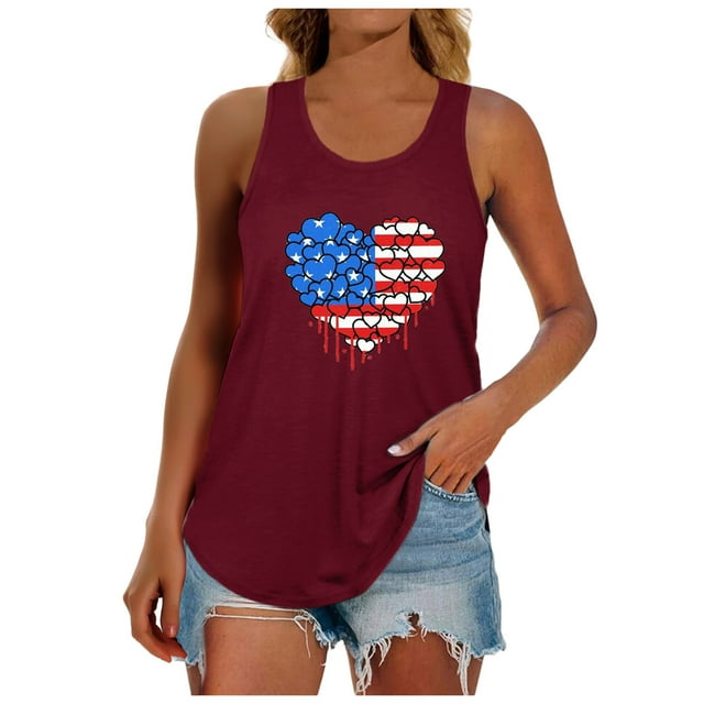 TSADFHJI Hauts pour Femmes Tendance 2024 Sortie Été Débardeur Imprimé Dos Nageur T-Shirt Blouse TTG Rouge