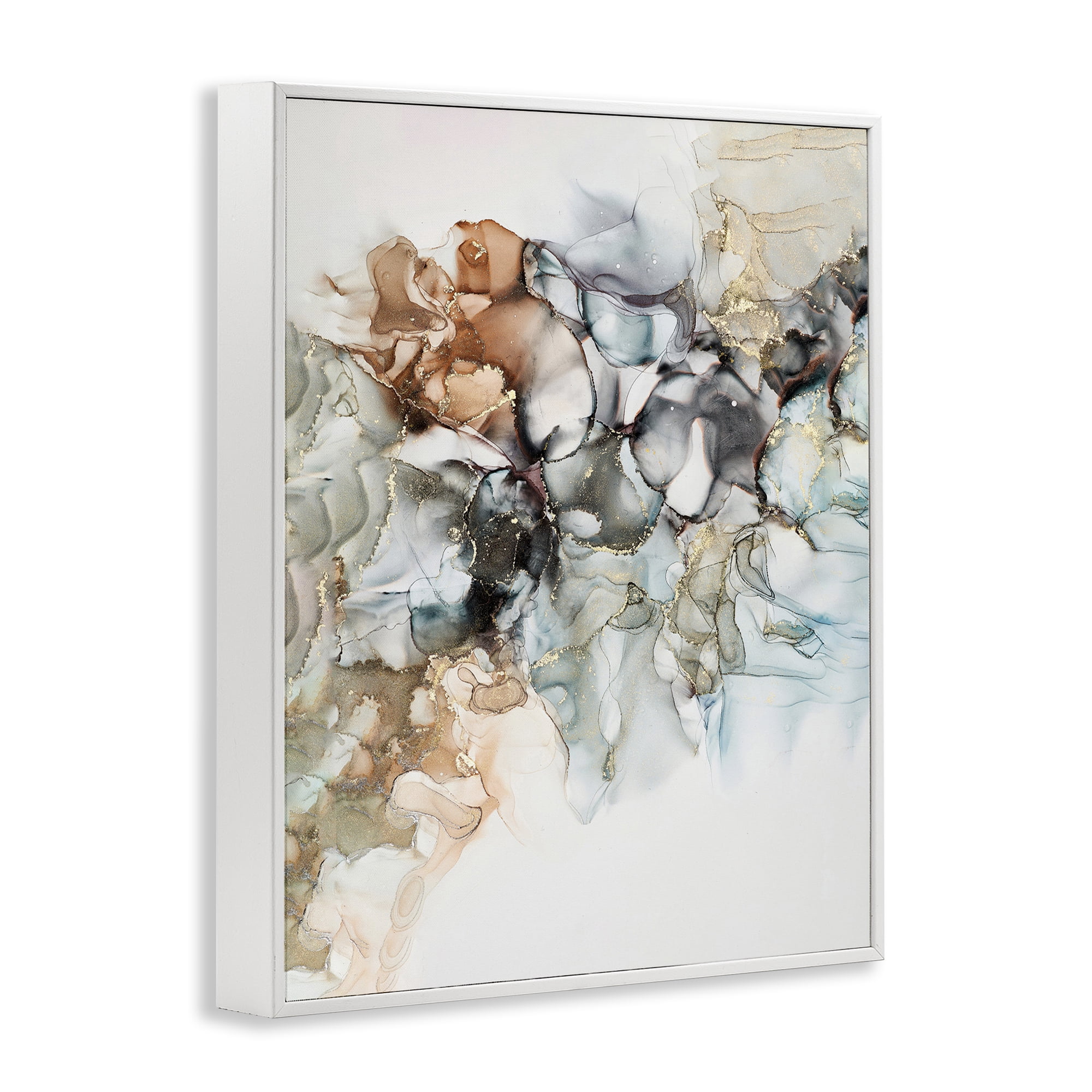 Stupell Industries Fluid Abstract Glam Detail Abstract Painting White Framed Art Print Wall Art, 24 x 30
