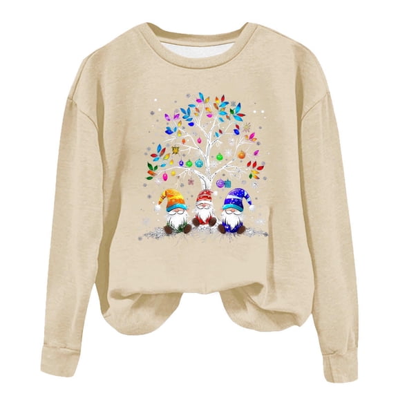 Aimik Hanes Women Christmas Meowy Catmas Sweatshirt Cute Xmas Cats Graphic Crewneck Sweater Long Sleeve Oversized Pullover Tops-Beige M