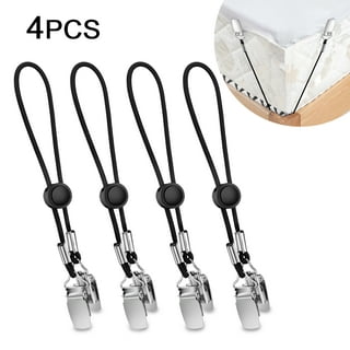 TSV 4Pcs Bed Sheet Fasteners with Sturdy Clips and Adjustable Elastic Straps,  White 