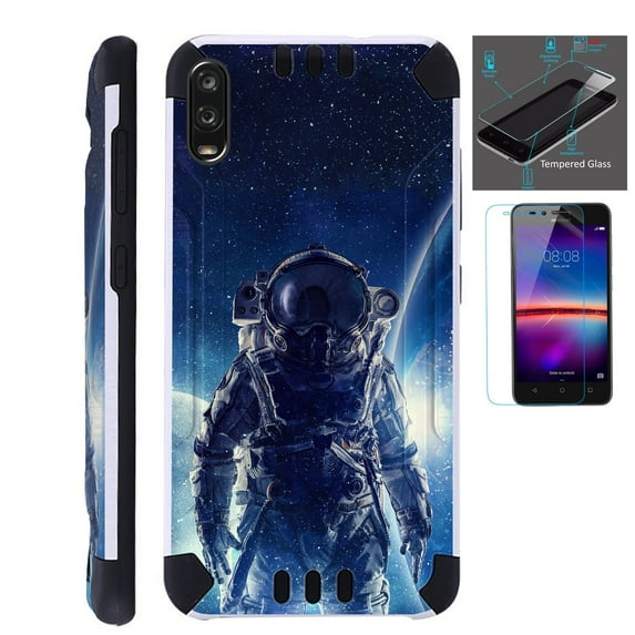 WORLD ACC Combat Guard Phone Case Compatible with TCL A2X + Screen Protector Brushed Metal Texture Hybrid Cover (Astronaut)