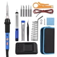 thumbnail image 1 of Tignapoo Adjustable Temperature Soldering Iron Kit with 15 Accessories - 60W, 5 Interchangeable Tips, Desoldering Pump, Tweezers, Wire Stripper, and Carry Bag for Electronics Repair, 1 of 6