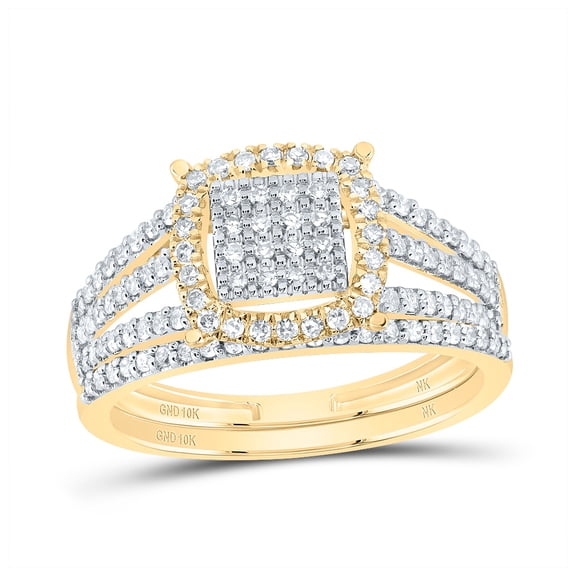 10kt Yellow Gold 3/8 Cttw Natural Diamond Fashion Cushion Wedding Engagement Anniversary Bridal Set, Women Size: 5-9