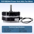thumbnail image 2 of Power Attic Vent Fan Motor Replacement for Lomanco F0510B2944, F0510B2705, F0510B2497, F0510B2536, A0416B2059 Ventilator Fan Motor Kit for Lomancool 2000 & 1800, 120V, 2 of 8