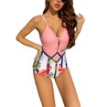 thumbnail image 2 of Traje De BañO Para Mujer Traje De BañO Sin Mangas Con Estampado De Hojas De Animales Con Cuello En V XBTCLXEBCO Rosa;XL, 2 of 4