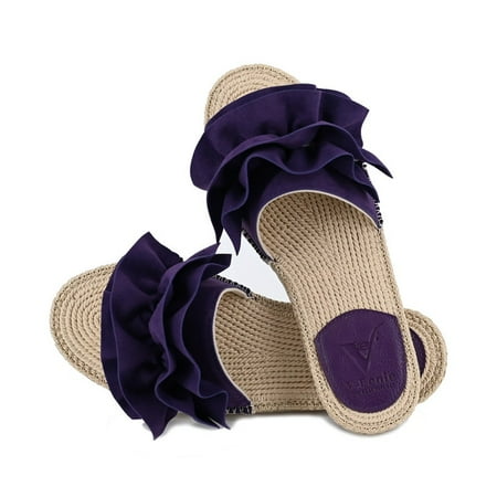 

V+BENIE Women s Indoor Outdoor Espadrille Sandal Ruffle House Slippers for Women Purple
