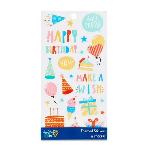 Hello Hobby Happy Birthday Themed Stickers, Multicolor, 28 Count