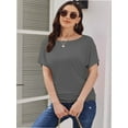 thumbnail image 5 of Women's Solid Short Sleeve Boat Neck Dolman Top with Side Shirring Trendy Casual Loose Fit T-Shirt, 5 of 7