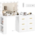 thumbnail image 1 of White Vanity Desk with LED Mirror & Storage - Makeup Table for Bedroom & Dressing Room - 46.5” Wide, 6 Drawers, 3 Color Modes, 1 of 7