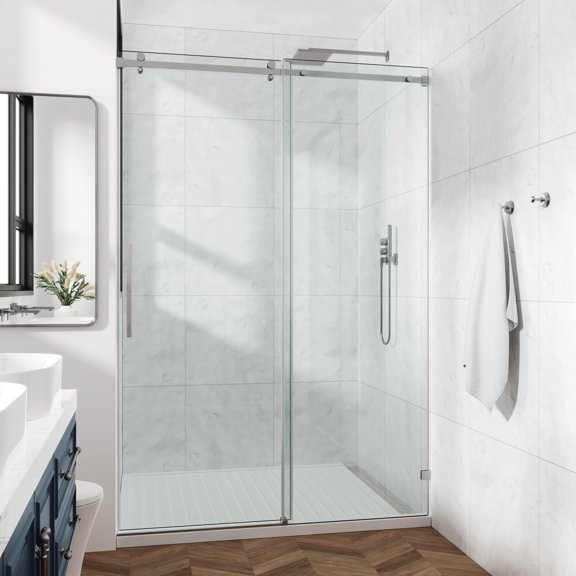 Cozy 48" x 76", 3/8" Thick Tempered Square Frameless Single Slide Shower Door