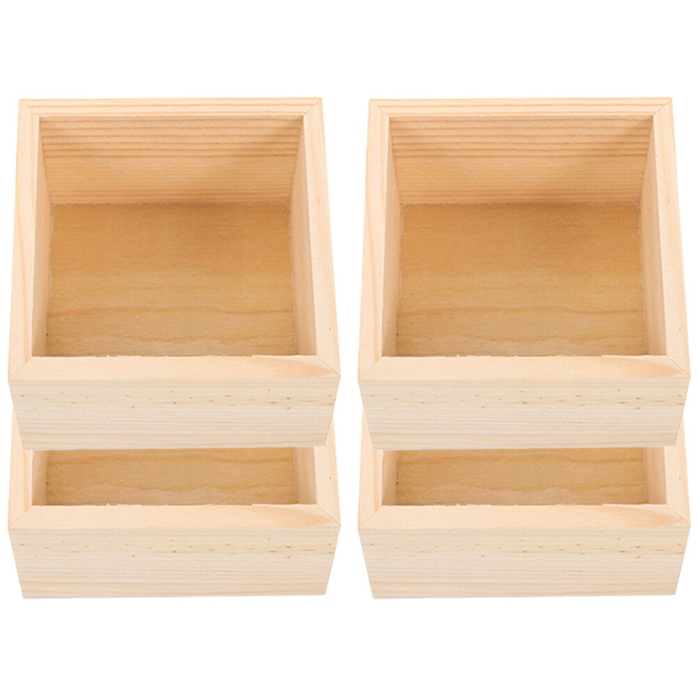 4Pcs Wooden Boxes Lidless Wooden Boxes Tabletop Wood Boxes Small Square  Wooden Boxes 