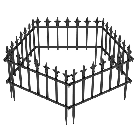 Gymax 5-Pack Metal Garden Fence w/ Fleur-de-Lis Finials No Dig Landscape Fencing