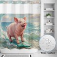thumbnail image 2 of No Hook Shower Curtain, Surfing Pig Shower Curtains for Bathroom with See Through Top Window, Oil Painting Funny Animal Beach Summer Waterproof & Washable Bath Curtain Standard 72"x72", 2 of 9
