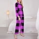 thumbnail image 3 of Balery Purple Black Buffalo Plaid Conjunto de Pijama con Estampado para Mujer, Conjunto de Dos Piezas con Manga Larga, Ropa de Dormir Suave con Bolsillos, Pijamas Cómodos-Large, 3 of 7